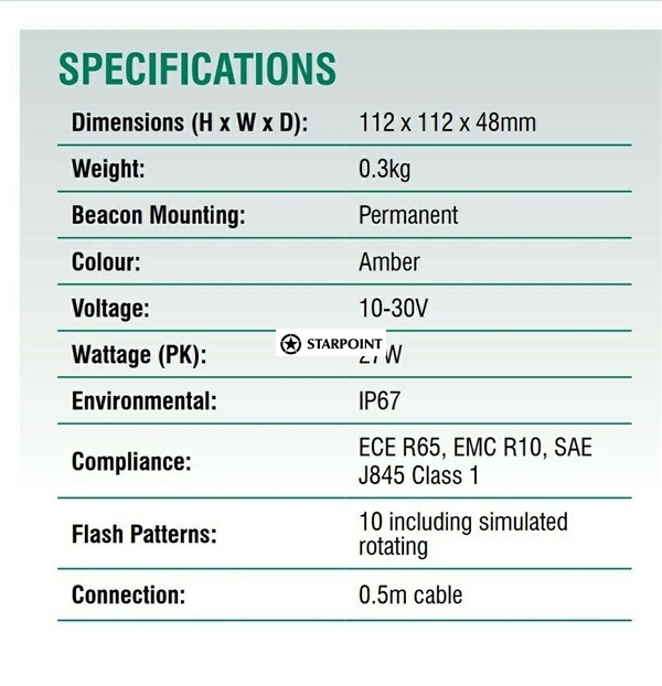8 x LED Amber Beacons Class 1 Multivolt Low Profile Permanent Mount Bonus Switch