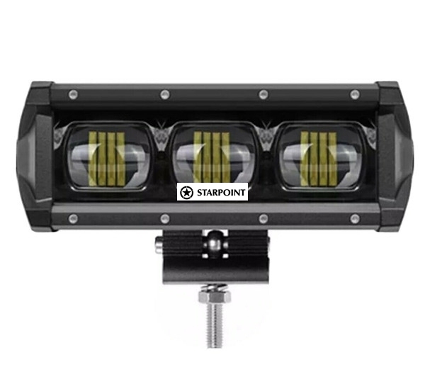 8 Inch 6D Lens LED Light Bar Full Black - Powerful wide Beam 3 x 10 Watt LEDs for Car