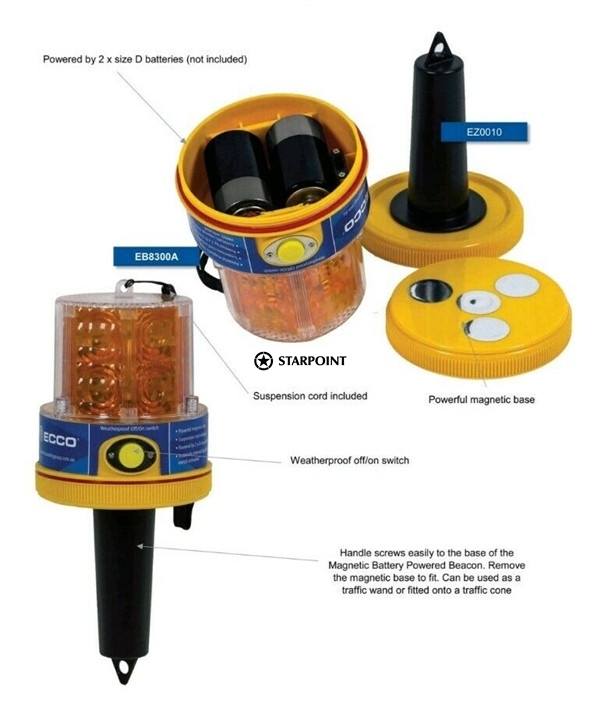 ECCO LED Amber Beacon Battery Powered Base 120mm X 120mm