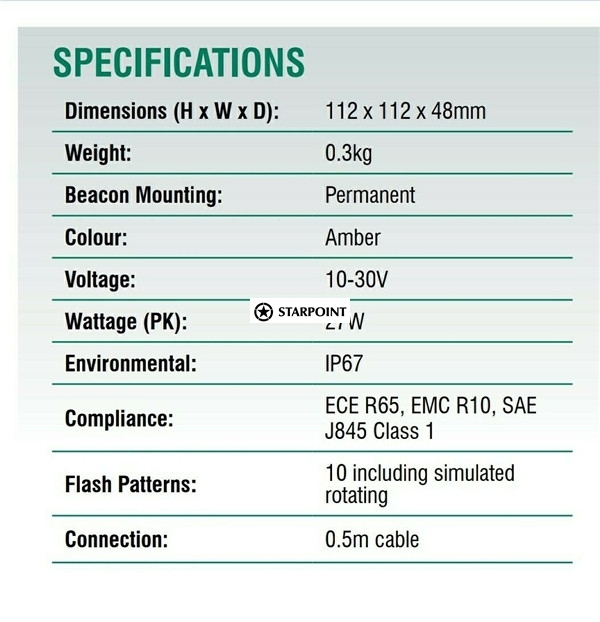 LED Amber Beacon Class 1 Multivolt Low Profile Permanent Mount Bonus Switch