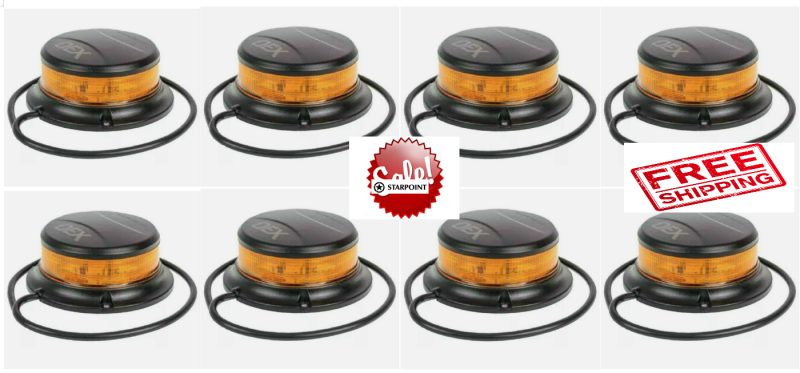 8 x LED Amber Beacons Class 1 Multivolt Low Profile Permanent Mount Bonus Switch