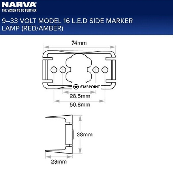 Narva 91602C 9-33 Volt Model 16 LED Side Marker Lamp Red/Amber, LED Trailer Marker Light