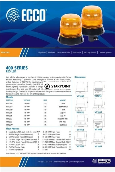 LED Beacon Amber Permanent Mount ECCO 12v 24v 153mm x 143mm Traffic Control