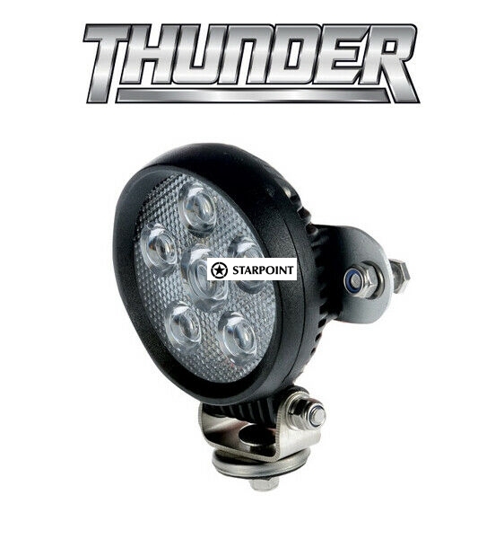 Thunder 10-32v 6 LED Flood Round Work Light With Bracket - Alloy Body Single