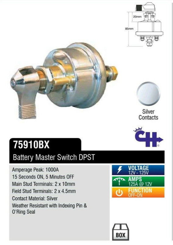 Battery Master Switch 75910 DPST Isolation Switch On/Off Cole Hersee