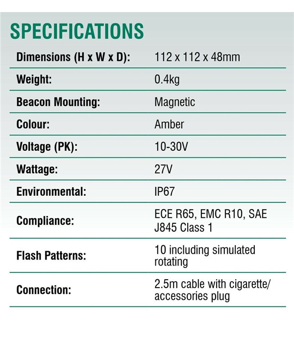 LED Amber Beacon Class 1 Multivolt Low Profile Magnetic Base 12v 24v