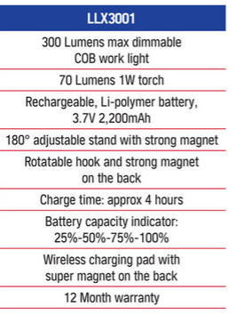 OEX LED Inspection Light & Magnetic Wireless Charging 300LM COB Li-polymer Battery