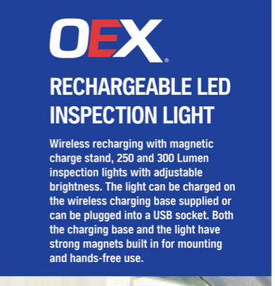 OEX LED Inspection Light & Magnetic Wireless Charging 300LM COB Li-polymer Battery