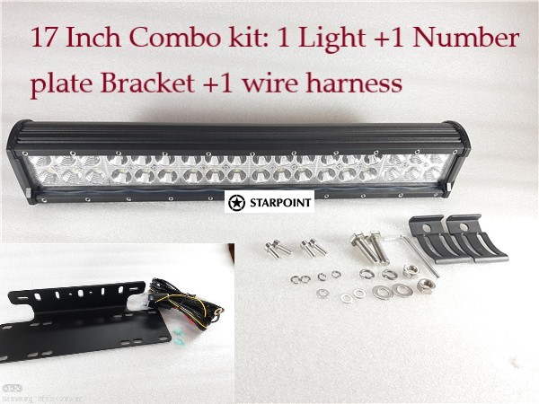 Starpoint 17 Inch LED Driving Light Bar Kits, 4X4 Offroad Driving Light Bar + Number plate bracket + Wire harness