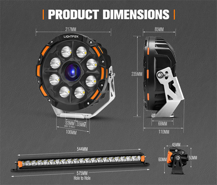 Lightfox 9" Osram Laser LED Driving Lights + 20" Single Row LED Light Bar + Wiring Kit- 5 years warranty