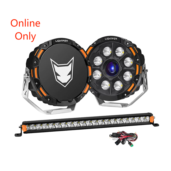 Lightfox 9" Osram Laser LED Driving Lights + 20" Single Row LED Light Bar + Wiring Kit- 5 years warranty