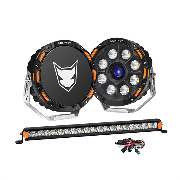 Lightfox 9" Osram Laser LED Driving Lights + 20" Single Row LED Light Bar + Wiring Kit- 5 years warranty