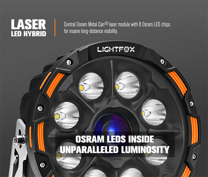 Lightfox 9" Osram Laser LED Driving Lights + 20" Single Row LED Light Bar + Wiring Kit- 5 years warranty