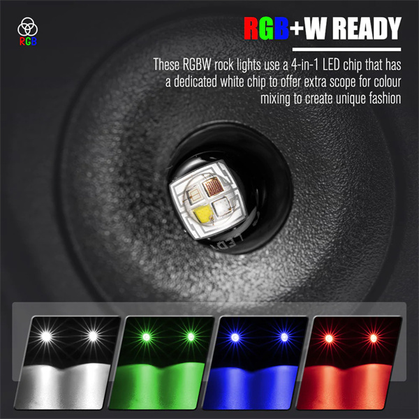 Lightfox RGBW LED Rock Lights - 8 Pack -3 Years Warranty