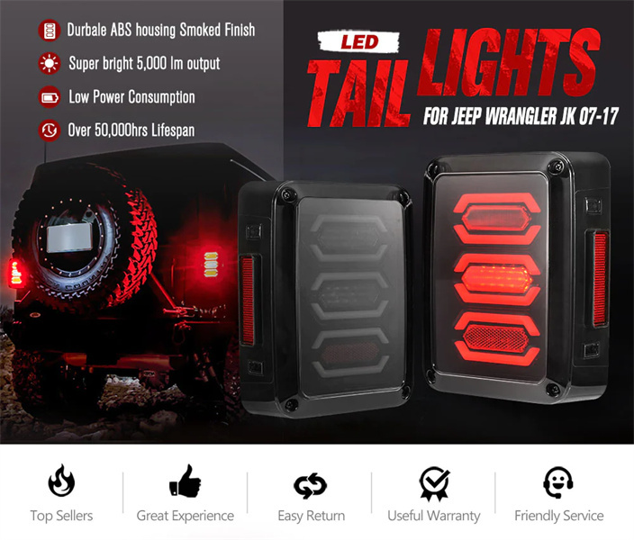 Lightfox LED Tail Lights Smoked Lens Reverse Turn for 07-17 Jeep Wrangler JK - 3 years Warranty