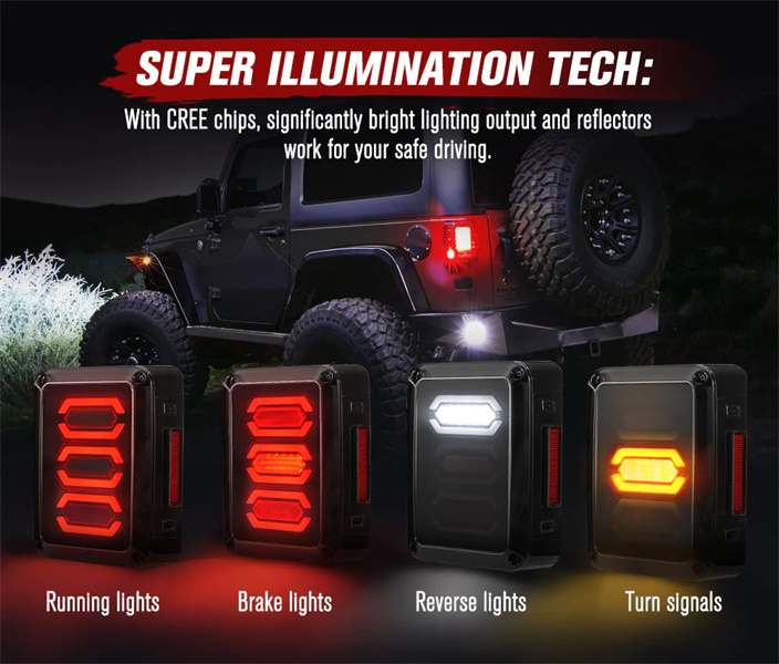Lightfox LED Tail Lights Smoked Lens Reverse Turn for 07-17 Jeep Wrangler JK - 3 years Warranty