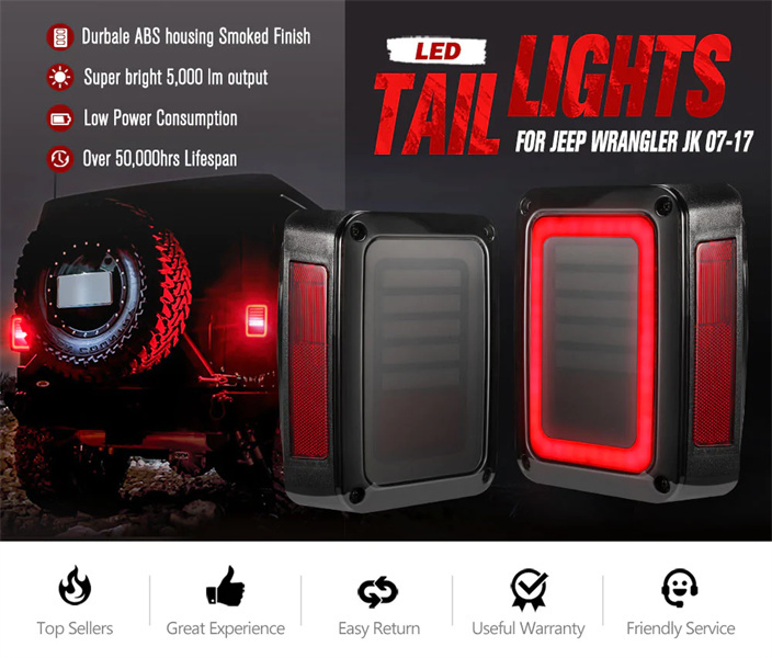 2x Smoked LED Tail Lights Brake Turn Reverse for Jeep Wrangler JK 07-17 OEM -  3 Years Warranty