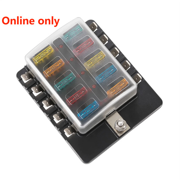 10 Way Blade Fuse Box Fuse Block Holder with Fuses for 12V/24V Car Marine