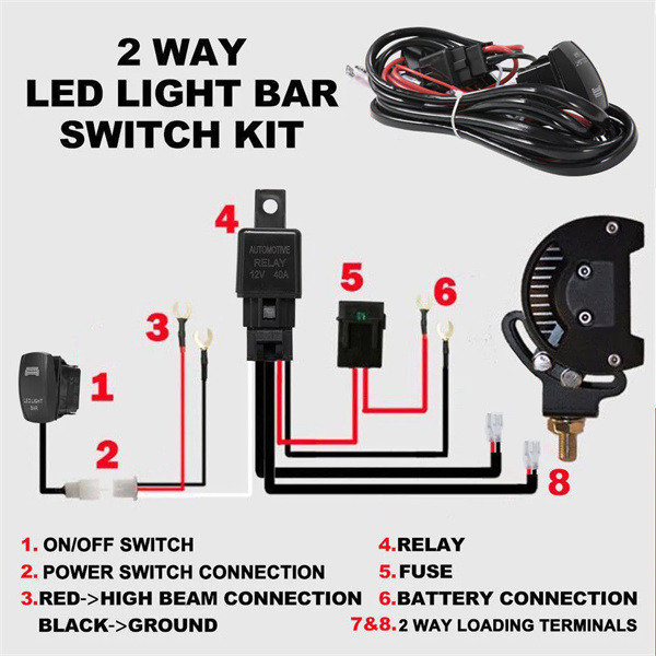 LED Wiring Loom Harness Kit W/ Rocker Switch Driving light Bar 12V 40A Relay -1 Year Warranty