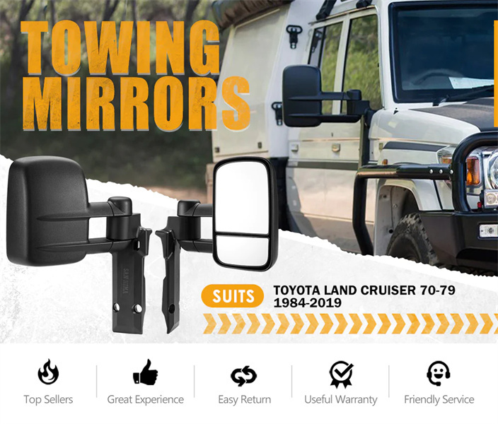 San Hima Pair Extendable Towing Mirrors For Toyota Land Cruiser 70-79 Series 1984-2019 -3 years Warranty