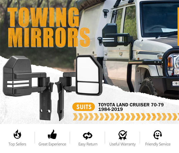 San Hima Extendable Towing Mirrors for Toyota LandCruiser 70 75 76 78 79 Series - 3 Years Warranty