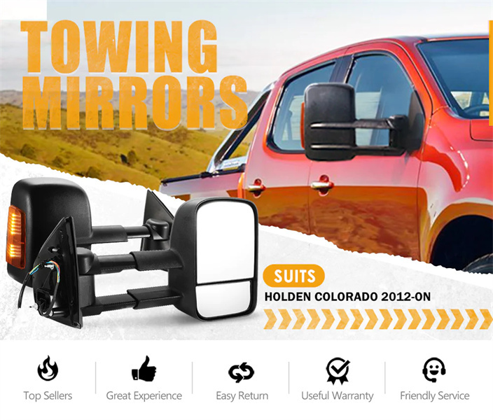 San Hima Pair Extendable Towing Mirrors for Holden Colorado 2012 - ON BLACK - 3 years Warranty