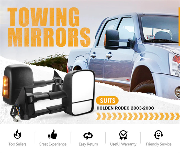 Pair Extendable Towing Side Mirrors for Holden Rodeo 2003-2008 - 3 years warranty