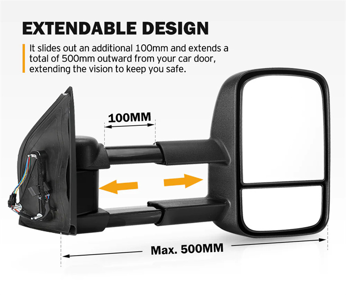 Pair Extendable Towing Side Mirrors for Nissan Navara D40 2005-2015 - 3 years warranty