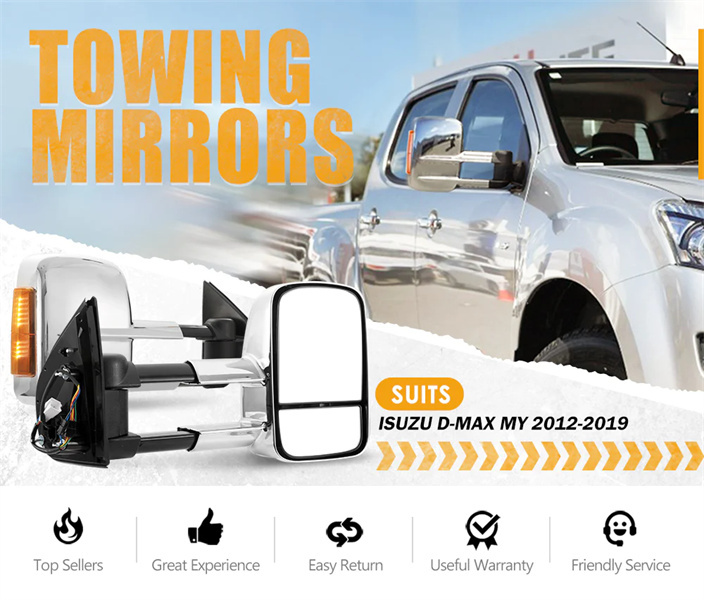 Pair Towing Extendable Side Mirrors for Isuzu D-MAX MY 2012-2019 - 3 years warranty