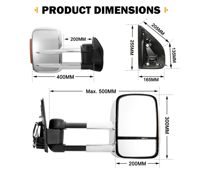 Pair Towing Extendable Side Mirrors for Isuzu D-MAX MY 2012-2019 - 3 years warranty