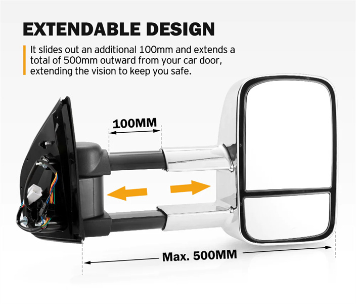 Pair Towing Extendable Side Mirrors for Isuzu D-MAX MY 2012-2019 - 3 years warranty