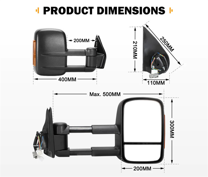 Pair Extendable Towing Side Mirrors for Isuzu D-MAX 2007-2011 - 3 Years warranty