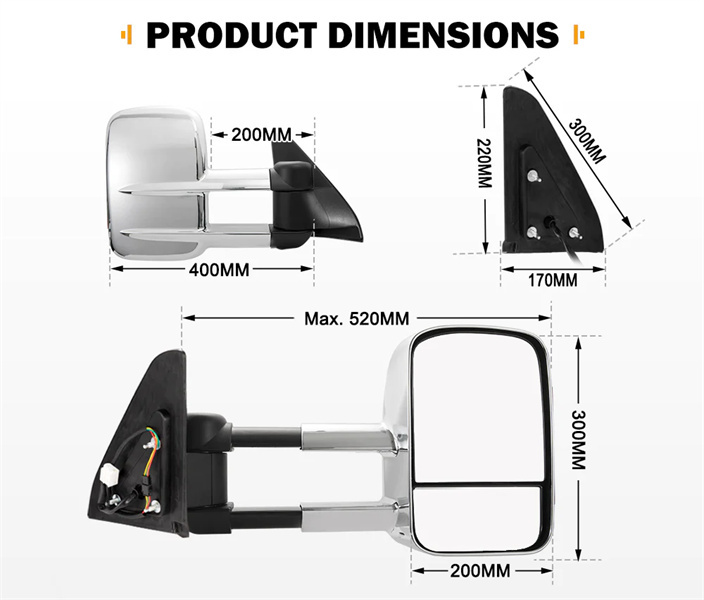 Pair Extendable Towing Mirrors for Toyota Prado 120 Series 2002-2009 - 3 Years Warranty