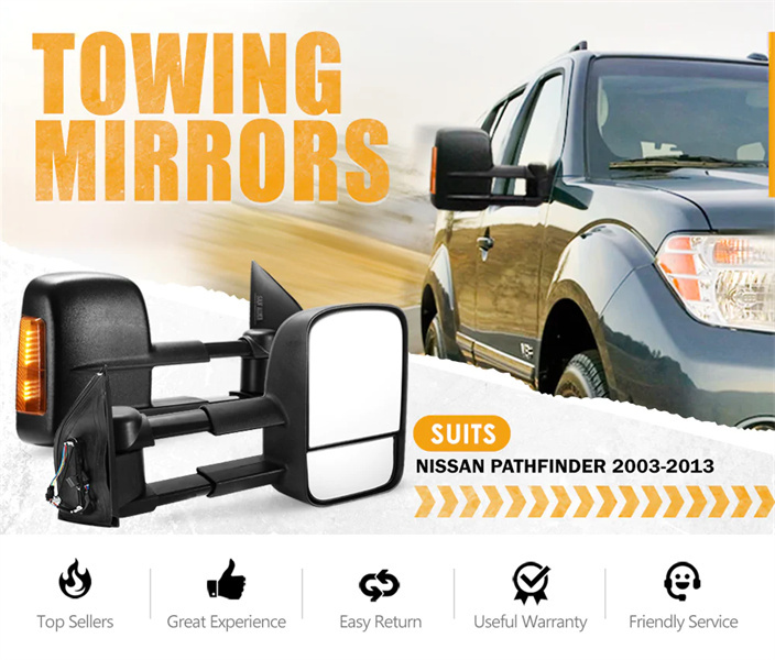 Pair Extendable Towing Side Mirrors for Nissan Pathfinder MY 2003-2013 - 3 years Warranty