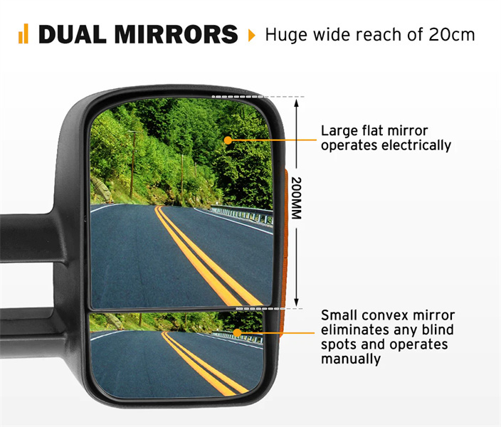 Pair Extendable Towing Side Mirrors suits Toyota HILUX 2015-ON - 3 Years Warranty