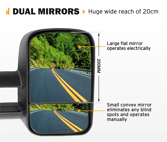 Pair Towing Extendable Mirrors suit Toyota Prado 120 Series 2002-2009 - 3 Years Warranty