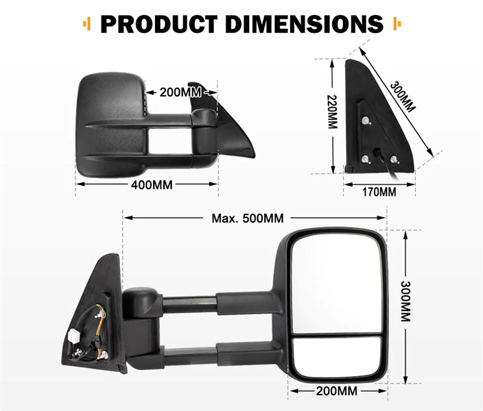 Pair Towing Extendable Mirrors suit Toyota Prado 120 Series 2002-2009 - 3 Years Warranty