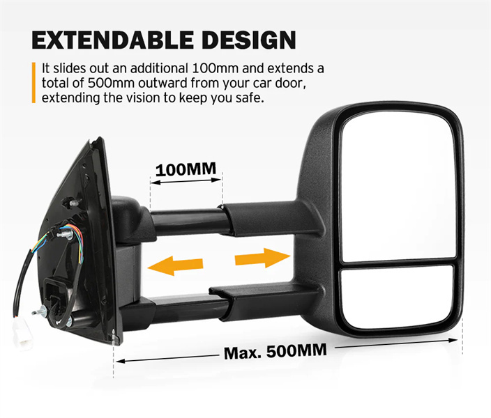 San Hima Pair Towing Extendable Side Mirrors for Isuzu MU-X 2014-2020 BLACK - 3 Years Warranty