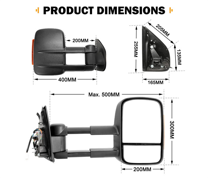 San Hima Pair Towing Extendable Side Mirrors for Isuzu MU-X 2014-2020 BLACK - 3 Years Warranty