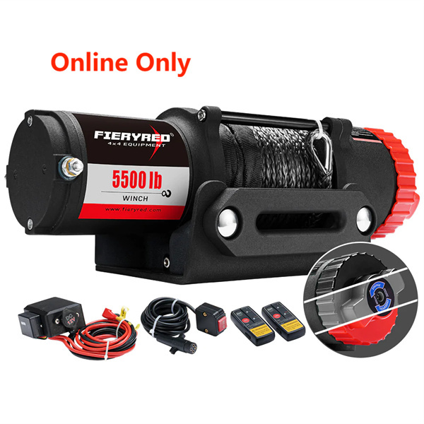 Fieryred 12V 5500LBS Synthetic Rope Electric Winch - 1 Year Warranty