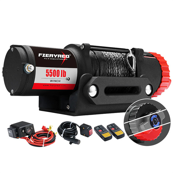 Fieryred 12V 5500LBS Synthetic Rope Electric Winch - 1 Year Warranty