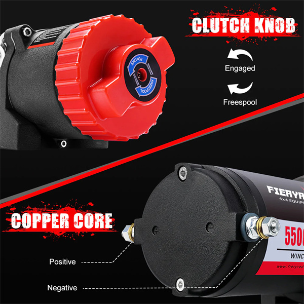 Fieryred 12V 5500LBS Synthetic Rope Electric Winch - 1 Year Warranty