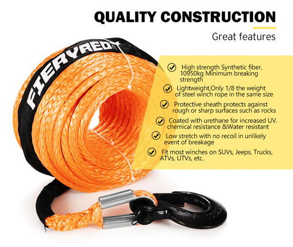 Synthetic Winch Rope 10MM x 30M Dyneema SK75 Tow Recovery Rope Orange 4WD - 2 Year Warranty
