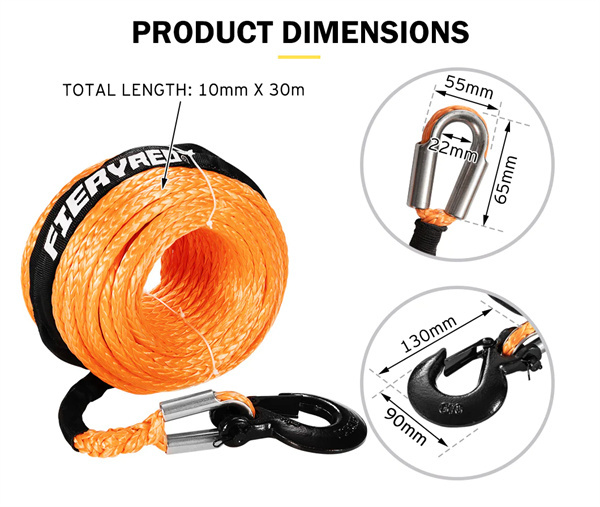 Synthetic Winch Rope 10MM x 30M Dyneema SK75 Tow Recovery Rope Orange 4WD - 2 Year Warranty