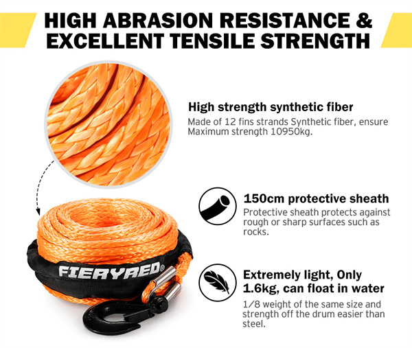 Synthetic Winch Rope 10MM x 30M Dyneema SK75 Tow Recovery Rope Orange 4WD - 2 Year Warranty