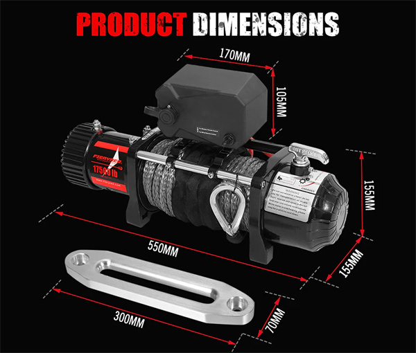 Fieryred 17500LBS 12V Wireless Electric Winch Synthetic Rope 4WD Recovery Truck - 1 Year Warranty