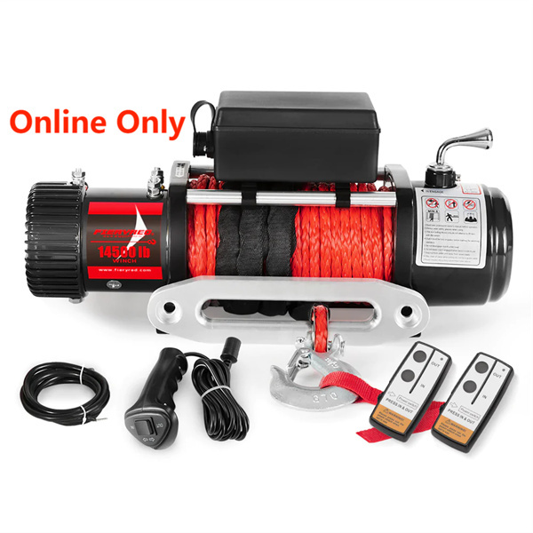 Fieryred 14500LBS 12V Synthetic Rope Electric Winch - 1 Year Warranty