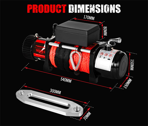 Fieryred 14500LBS 12V Synthetic Rope Electric Winch - 1 Year Warranty