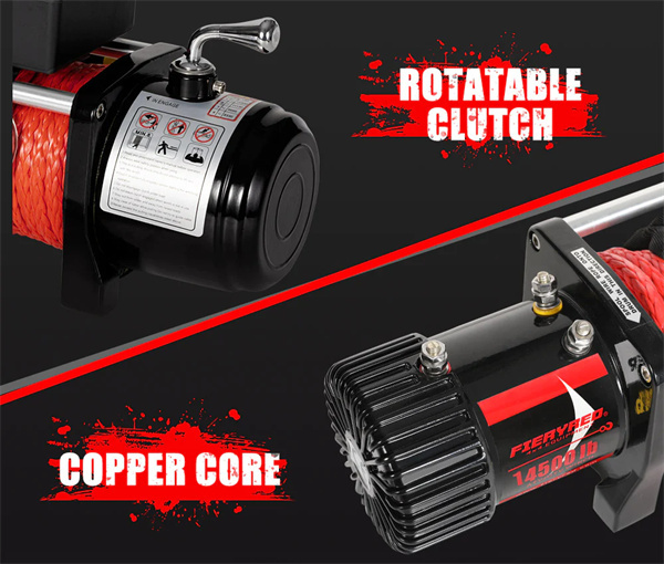 Fieryred 14500LBS 12V Synthetic Rope Electric Winch - 1 Year Warranty