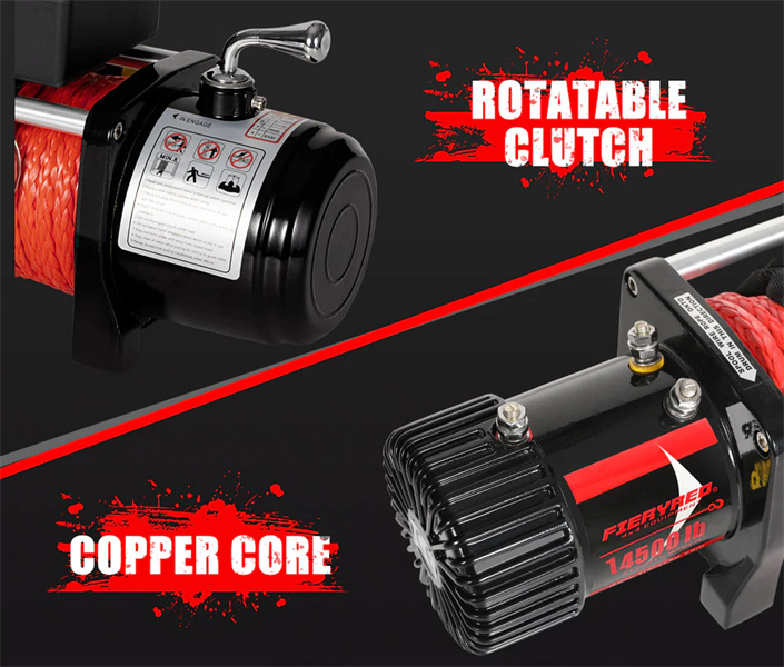 Fieryred 14500LBS 12V Synthetic Rope Electric Winch with Cradle - 1 Year Warranty